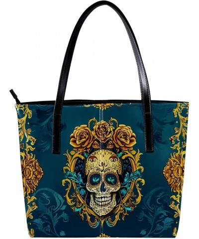 Tote Bag, Vegan Leather Large Tote Bag, Women's Tote Handbags, Halloween Pumpkin Skull Bat, Womens Tote Bags for Work Pattern...