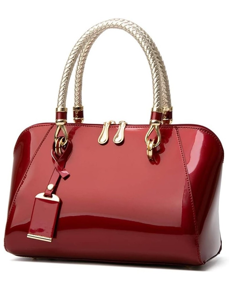 Elegant Designer Crossbody Shoulder Bags Tote Women Upscale Patent Leather Top Handle Handbag Lady Purse Wine Red $19.13 Totes