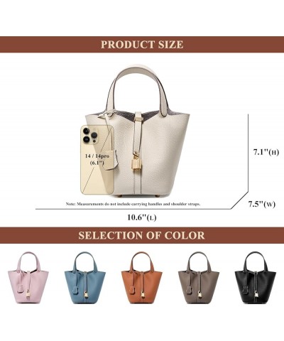 Genuine Leather Small Bucket Bag for Women Stylish Lock Design Satchel Purses Handbags Daily Casual Soft Shoulder Bag Ivory $...