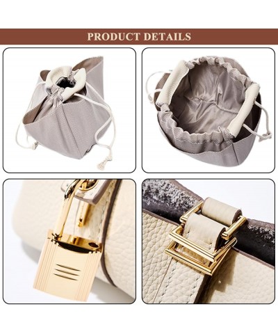 Genuine Leather Small Bucket Bag for Women Stylish Lock Design Satchel Purses Handbags Daily Casual Soft Shoulder Bag Ivory $...