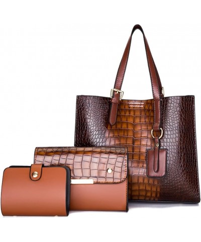 Women Fashion Handbags Sets Faux Leather Crocodile Pattern Purse Tote Bags Satchel Bag Wallet Clutch 3-Pcs Set Brown $25.74 T...