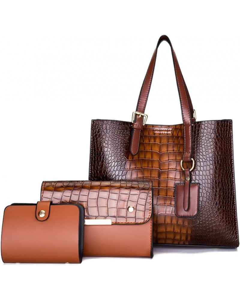 Women Fashion Handbags Sets Faux Leather Crocodile Pattern Purse Tote Bags Satchel Bag Wallet Clutch 3-Pcs Set Brown $25.74 T...