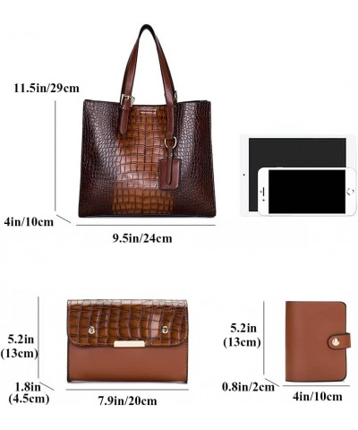 Women Fashion Handbags Sets Faux Leather Crocodile Pattern Purse Tote Bags Satchel Bag Wallet Clutch 3-Pcs Set Brown $25.74 T...