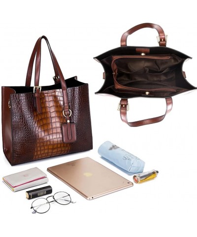 Women Fashion Handbags Sets Faux Leather Crocodile Pattern Purse Tote Bags Satchel Bag Wallet Clutch 3-Pcs Set Brown $25.74 T...