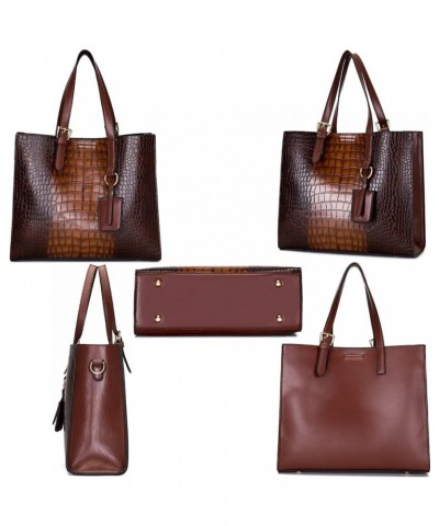 Women Fashion Handbags Sets Faux Leather Crocodile Pattern Purse Tote Bags Satchel Bag Wallet Clutch 3-Pcs Set Brown $25.74 T...