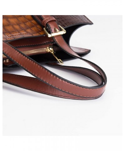 Women Fashion Handbags Sets Faux Leather Crocodile Pattern Purse Tote Bags Satchel Bag Wallet Clutch 3-Pcs Set Brown $25.74 T...