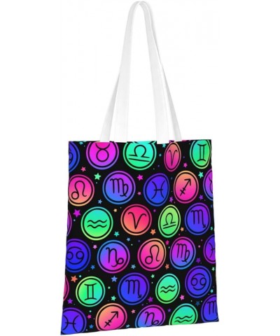 Rainbow Handprint Single Shoulder Fashion Canvas Tote Shopping Bags Handbags For Men And Women Zodiac Icon Circle $11.52 Totes