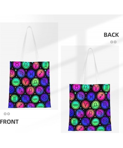 Rainbow Handprint Single Shoulder Fashion Canvas Tote Shopping Bags Handbags For Men And Women Zodiac Icon Circle $11.52 Totes