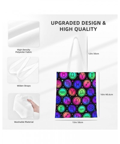 Rainbow Handprint Single Shoulder Fashion Canvas Tote Shopping Bags Handbags For Men And Women Zodiac Icon Circle $11.52 Totes