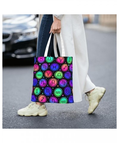 Rainbow Handprint Single Shoulder Fashion Canvas Tote Shopping Bags Handbags For Men And Women Zodiac Icon Circle $11.52 Totes