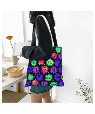 Rainbow Handprint Single Shoulder Fashion Canvas Tote Shopping Bags Handbags For Men And Women Zodiac Icon Circle $11.52 Totes