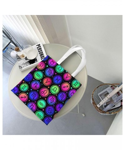 Rainbow Handprint Single Shoulder Fashion Canvas Tote Shopping Bags Handbags For Men And Women Zodiac Icon Circle $11.52 Totes