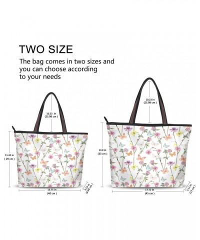 Womens Tote Bag, Meadow Flowers and Flying Butterflies Ladies Zip Shoulder Handbags $10.80 Shoulder Bags