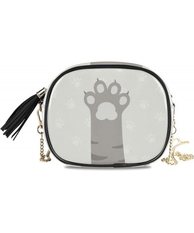 Small Crossbody Bag Cat Gray Paw Womens Shoulder Chain Bag PU Leather Small Purse With Tassel $11.28 Shoulder Bags