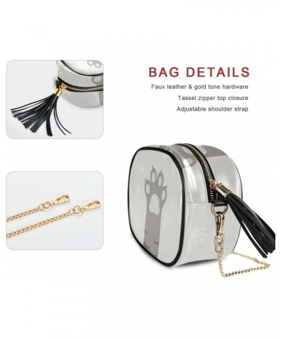 Small Crossbody Bag Cat Gray Paw Womens Shoulder Chain Bag PU Leather Small Purse With Tassel $11.28 Shoulder Bags