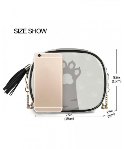 Small Crossbody Bag Cat Gray Paw Womens Shoulder Chain Bag PU Leather Small Purse With Tassel $11.28 Shoulder Bags