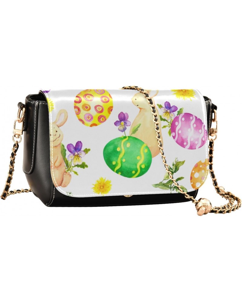 Easter Crossbody Handbag Colored Egg Bunny Flower PU Leather Shoulder Bag Sturdy Travel Pouch Compact Chic Bag for Women Ever...