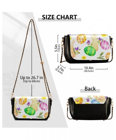 Easter Crossbody Handbag Colored Egg Bunny Flower PU Leather Shoulder Bag Sturdy Travel Pouch Compact Chic Bag for Women Ever...