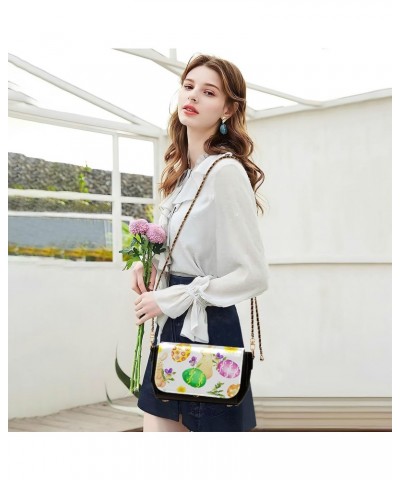 Easter Crossbody Handbag Colored Egg Bunny Flower PU Leather Shoulder Bag Sturdy Travel Pouch Compact Chic Bag for Women Ever...