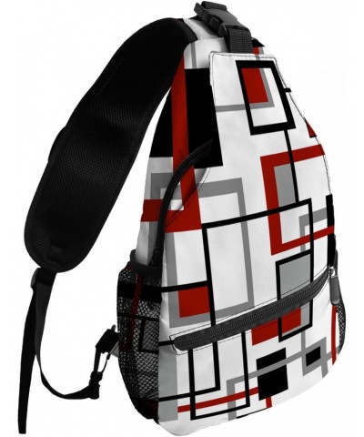 Sling Bag Crossbody Sling Backpack Retro Middle Ages Abstract Red Black Square Waterproof Chest Bag Daypack Shoulder Bag for ...