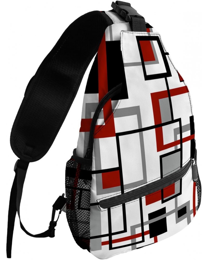 Sling Bag Crossbody Sling Backpack Retro Middle Ages Abstract Red Black Square Waterproof Chest Bag Daypack Shoulder Bag for ...