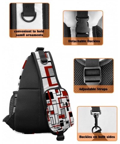 Sling Bag Crossbody Sling Backpack Retro Middle Ages Abstract Red Black Square Waterproof Chest Bag Daypack Shoulder Bag for ...