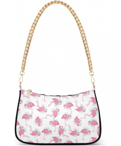 Cute Flamingos Crossbody Bag for Women Trendy Roomy Purses Shoulder Bag with Chain Strap Multi Pocket Tote Handbag for Shoppi...