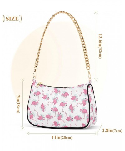 Cute Flamingos Crossbody Bag for Women Trendy Roomy Purses Shoulder Bag with Chain Strap Multi Pocket Tote Handbag for Shoppi...