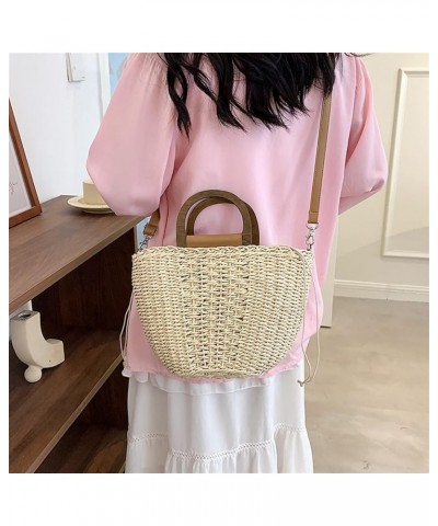 Summer Women Straw Woven Beach Basket Bag Handmade Crossbody Bag Ladies Raffia Rattan Small Handbag Casual Totes Beige $24.64...