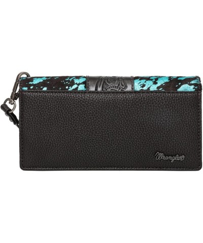 Womens Leather Wallet Clutch Western Tooled Studded w Hair Black Piton W Cross $31.86 Wallets