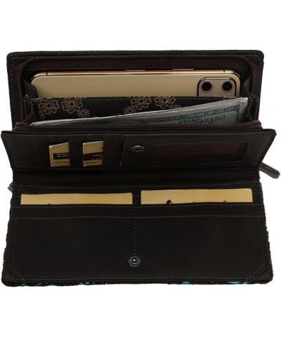 Womens Leather Wallet Clutch Western Tooled Studded w Hair Black Piton W Cross $31.86 Wallets