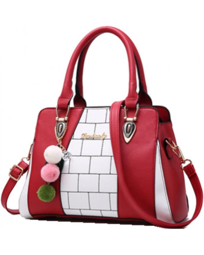 Women Top Handle Shoulder Handbag Color-blocking print Crossbody Bags Wine $18.44 Shoulder Bags