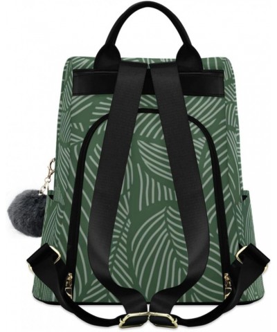 Stripe Leaves Travel Backpack Purse for Women Multipurpose Design Ladies Fashion Bag with Pompom $21.19 Backpacks