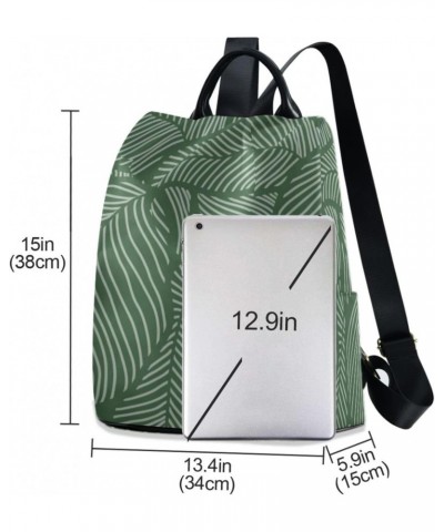 Stripe Leaves Travel Backpack Purse for Women Multipurpose Design Ladies Fashion Bag with Pompom $21.19 Backpacks