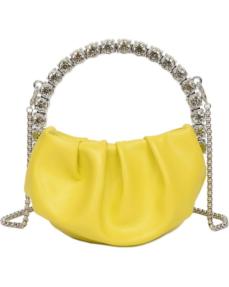 Women's Fashion High-End Diamond-Encrusted Pleated Cloud Handbag,Chic Mini Portable Crossbody Bag,Premium Evening Bag. Yellow...