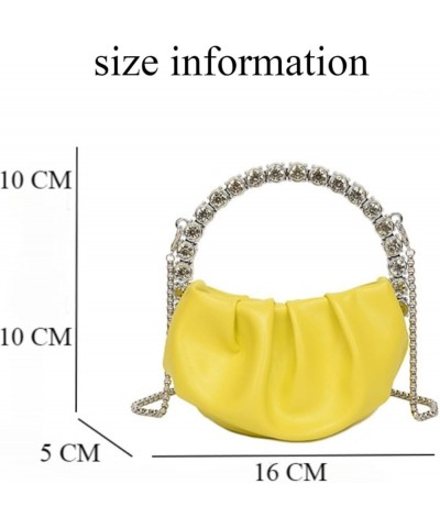 Women's Fashion High-End Diamond-Encrusted Pleated Cloud Handbag,Chic Mini Portable Crossbody Bag,Premium Evening Bag. Yellow...