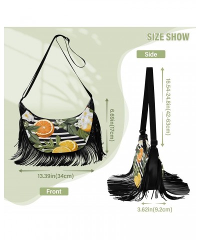 Lemon Flower Leave Stripe Tassel Crossbody Handbags for Women Ample Capacity Shoulder Bag with Adjustable Strap Durable Trave...