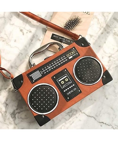 Rebecca Women Retro Radio Shape Crossbody Bag PU Leather Vintage Evening Clutch Purses Brown $16.19 Handbags