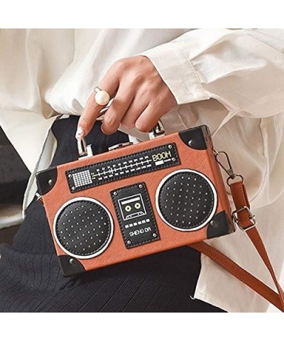 Rebecca Women Retro Radio Shape Crossbody Bag PU Leather Vintage Evening Clutch Purses Brown $16.19 Handbags