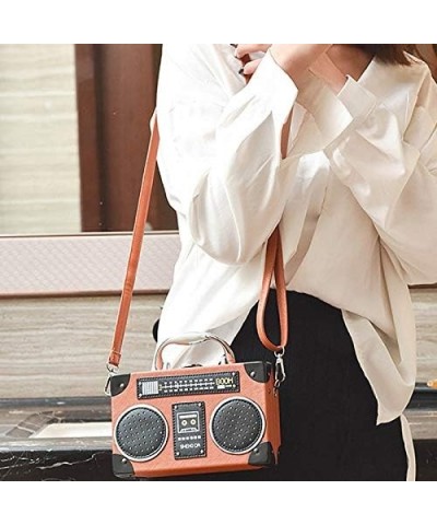 Rebecca Women Retro Radio Shape Crossbody Bag PU Leather Vintage Evening Clutch Purses Brown $16.19 Handbags