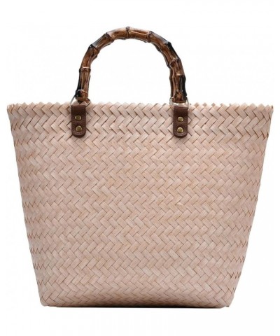 Women's Large Straw Tote Summer Beach Bag with Bamboo Handle Rattan Woven Casual Handbag Beige $21.65 Totes