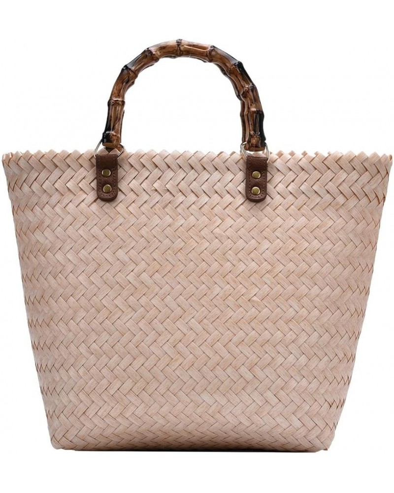 Women's Large Straw Tote Summer Beach Bag with Bamboo Handle Rattan Woven Casual Handbag Beige $21.65 Totes