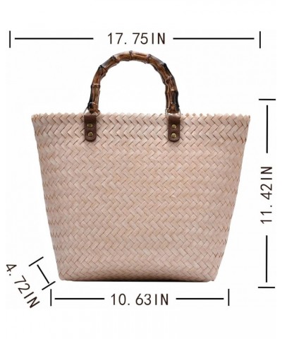 Women's Large Straw Tote Summer Beach Bag with Bamboo Handle Rattan Woven Casual Handbag Beige $21.65 Totes