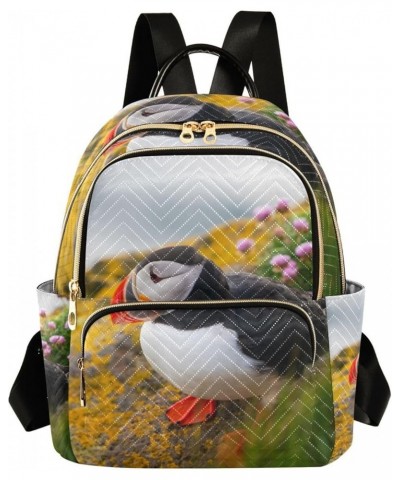 Bird Women Backpack Wild Flower Puffin Anti-Theft Travel Backpack with Luggage Belt Lightweight Handbag Lady Purse Roomy Doub...