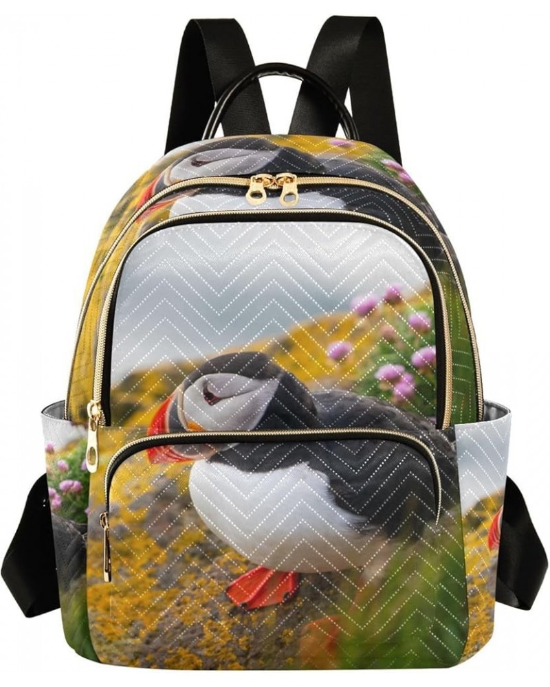 Bird Women Backpack Wild Flower Puffin Anti-Theft Travel Backpack with Luggage Belt Lightweight Handbag Lady Purse Roomy Doub...