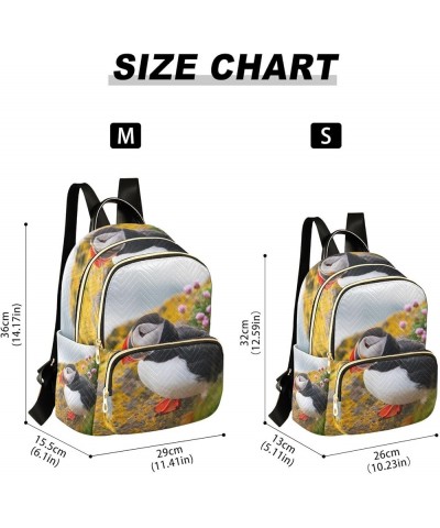 Bird Women Backpack Wild Flower Puffin Anti-Theft Travel Backpack with Luggage Belt Lightweight Handbag Lady Purse Roomy Doub...