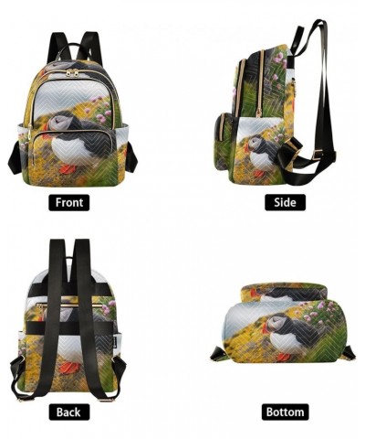 Bird Women Backpack Wild Flower Puffin Anti-Theft Travel Backpack with Luggage Belt Lightweight Handbag Lady Purse Roomy Doub...