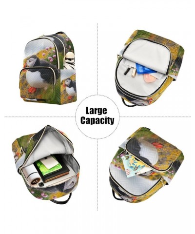 Bird Women Backpack Wild Flower Puffin Anti-Theft Travel Backpack with Luggage Belt Lightweight Handbag Lady Purse Roomy Doub...