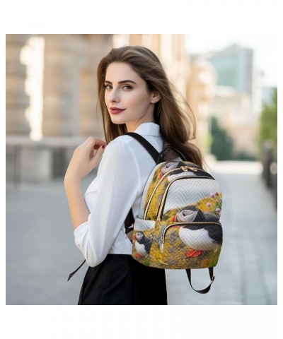 Bird Women Backpack Wild Flower Puffin Anti-Theft Travel Backpack with Luggage Belt Lightweight Handbag Lady Purse Roomy Doub...