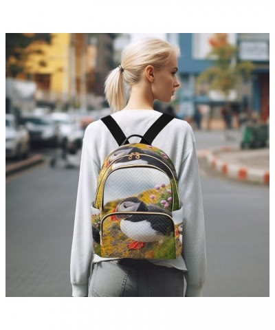 Bird Women Backpack Wild Flower Puffin Anti-Theft Travel Backpack with Luggage Belt Lightweight Handbag Lady Purse Roomy Doub...